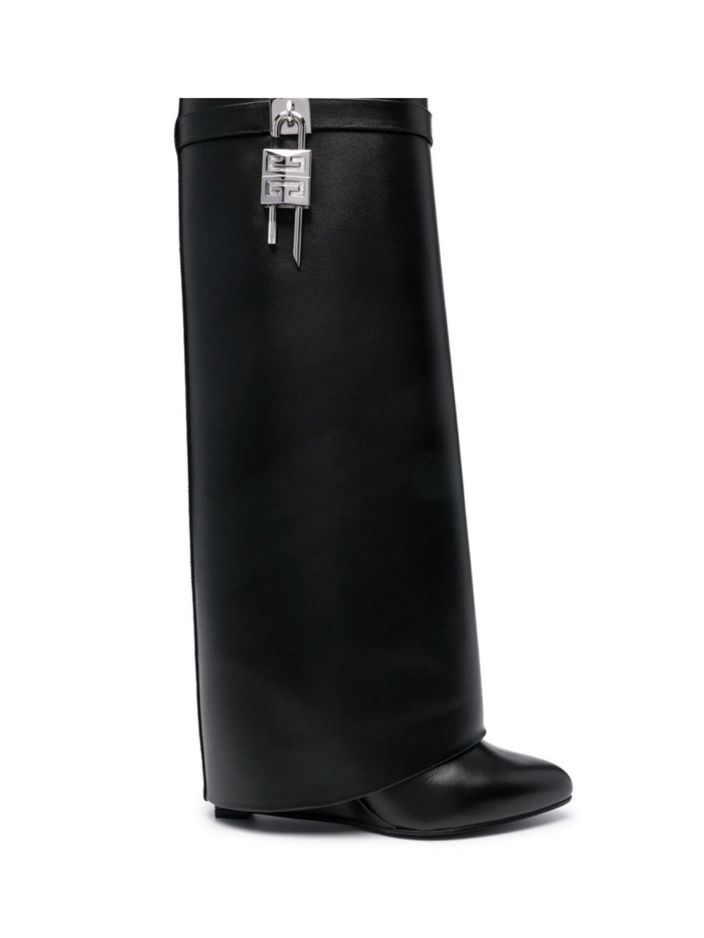 Givenchy Black Leather Over-the-Knee Shield Boot with Silver Hardware